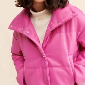 Vegan Leather Women's Pink Puffer Jacket (XL)